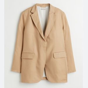 H&M Linen Blend Oversized Blazer Women’s XS Tan Center Seam Suit Jacket